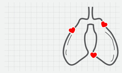 Healthy Lungs. Depicted with lungs outline and love symbol with heart.