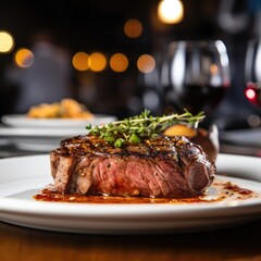 a steak blurred restaurant in the background - 636912293