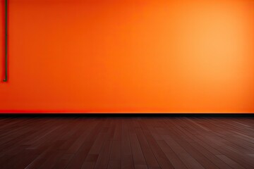 Orange modern wall background with copy space, mock up room, dark parquet floor