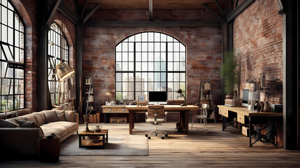 workspace featuring brick walls