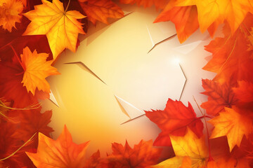 red autumn leaves on a red and yellow background. autumn background. generative ai