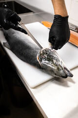filleting a fish, salmon