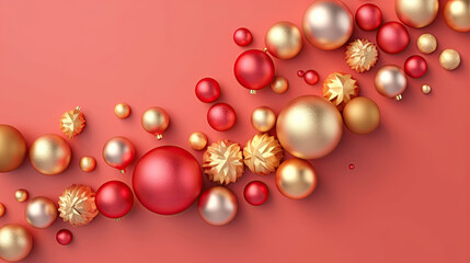 Fototapeta na wymiar New Year Christmas golden red ornaments background