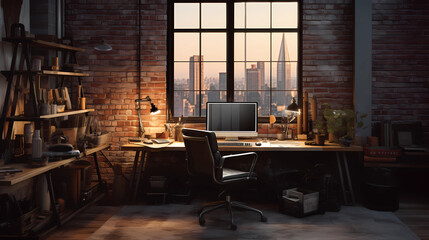 workspace featuring brick walls