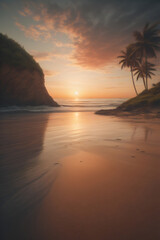Beach landscape with sunset view, generative AI