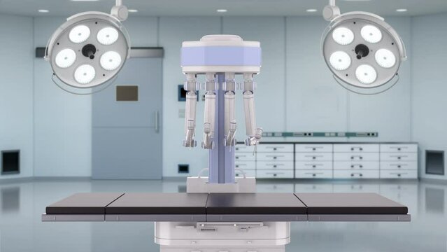 Robotic assisted surgery with empty bed in laboratory 4k footage