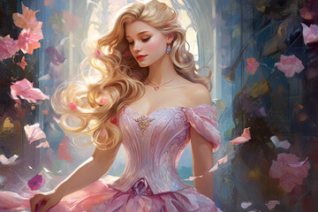 Cartoon illustration of a beautiful young fantasy girl, concept digital art, wallpaper background