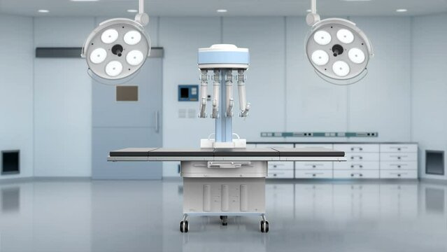 Robotic assisted surgery with empty bed in laboratory 4k footage
