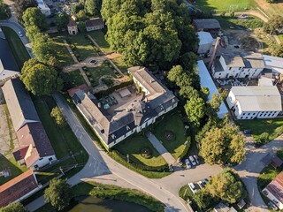 Naklejka premium aerial panorama landscape view of castle Usobi,zamek Usobi,Bohemia,Vysocina region,Czech republic,European union