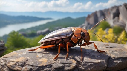 A cockroach sitting in the stone