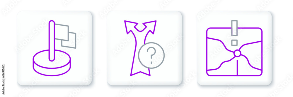 Poster set line intersection point, flag and arrow icon. vector