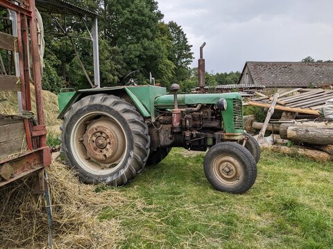 Czech historical tractors - Zetor 25 tractor, still used at traditional small family farm, veteran vintage diesel tractor Zetor
