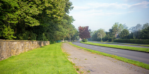 Fototapeta premium empty bright country road in the morning sun