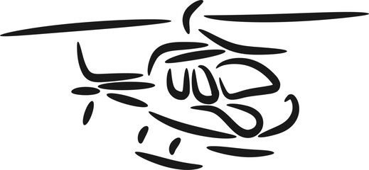 Fototapeta premium The illustrations and clipart. A black and white silhouette of a helicopter isolated on white