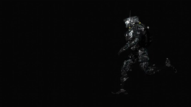 robot, cyborg, running motion, background music, 3d rendering