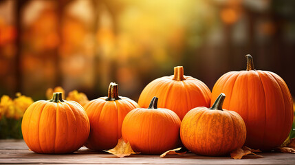 Thanksgiving - Ripe Pumpkins In Field At Sunset. Generative AI.