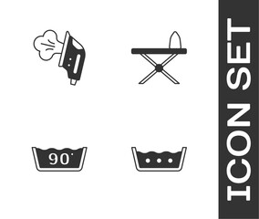 Set Temperature wash, Electric iron, and Iron and ironing board icon. Vector