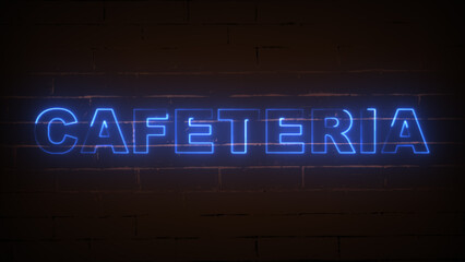Signs in neon Greetings against a brick wall. Advertising for a bar, restaurant. Concept for an advertisement: a banner, billboard, or signboard. Decorated design element for the interior or outside.