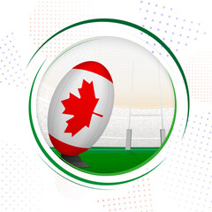 Flag of Canada on rugby ball. Round rugby icon with flag of Canada.