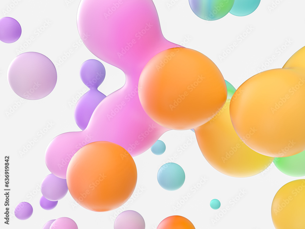 Fototapete abstract 3d art background. colorful floating liquid blobs, soap bubbles, metaballs.