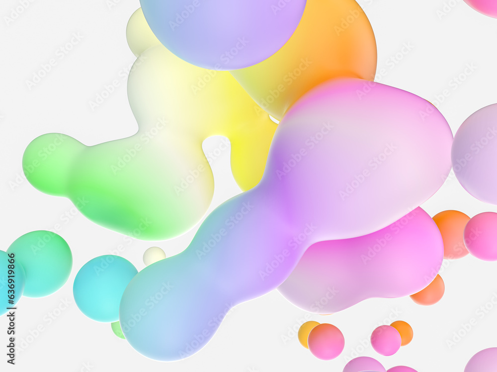 Aufkleber Abstract 3d art background. Colorful floating liquid blobs, soap bubbles, metaballs.
