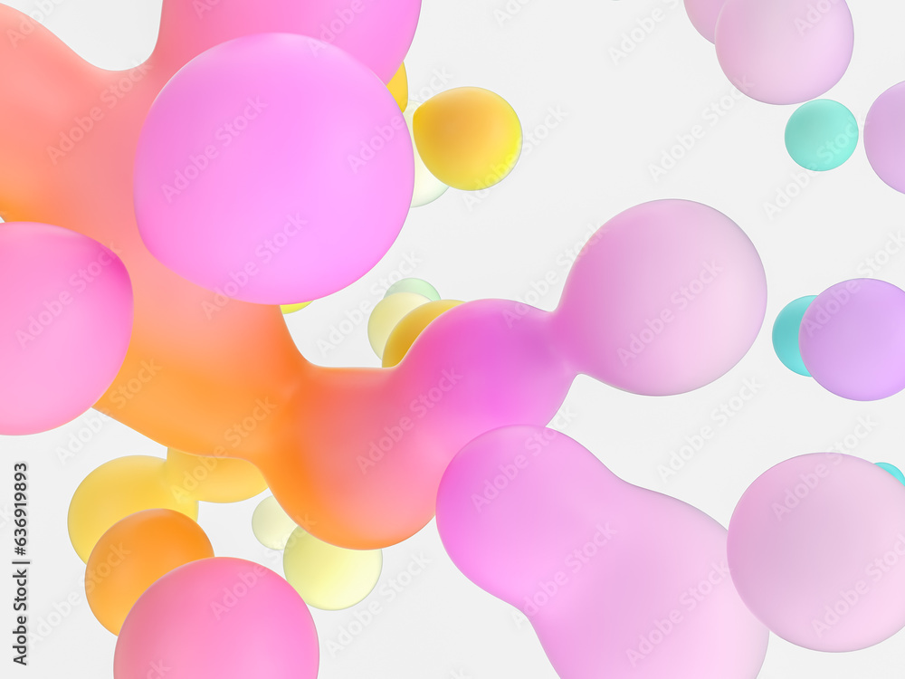 Poster Abstract 3d art background. Colorful floating liquid blobs, soap bubbles, metaballs.