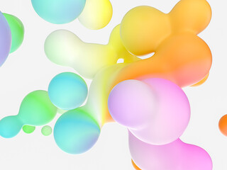 Abstract 3d art background. Colorful floating liquid blobs, soap bubbles, metaballs.