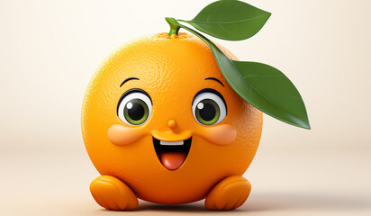 Funny orange with smiling face. AI generated