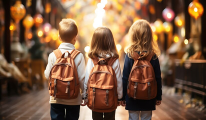 Kids with backpack, back to school concept. AI generated