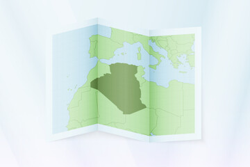 Algeria map, folded paper with Algeria map.