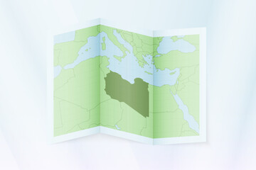 Libya map, folded paper with Libya map.