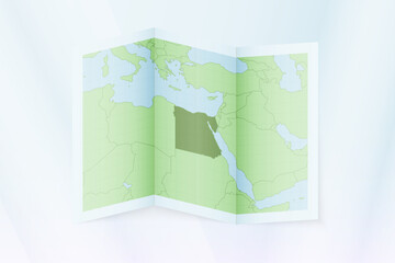 Egypt map, folded paper with Egypt map.