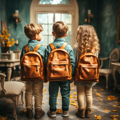Kids with backpack, back to school concept. AI generated