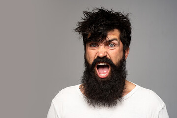 Man with angry expression. Angry hateful guy furious. Angry rage man face. Anger man with furious...