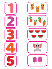 Count and match with written numbers. Educational worksheet.