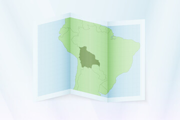 Bolivia map, folded paper with Bolivia map.