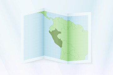 Peru map, folded paper with Peru map.