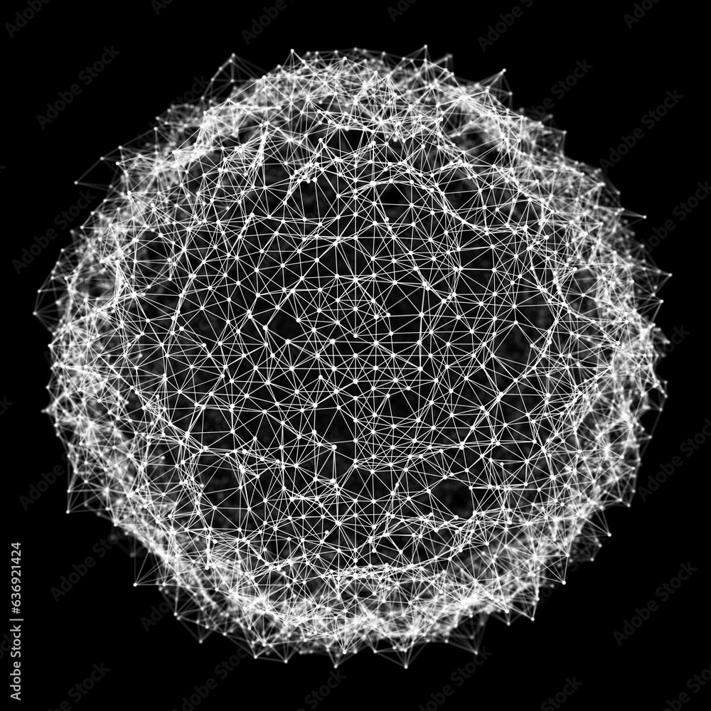 Fototapete Sphere of particles and lines. Futuristic digital technology. Network or connection. Abstract background of points and lines. Big data. Science background. 3d rendering