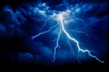 Lightning thunderstorm flash over the night sky. Concept on topic weather, cataclysms