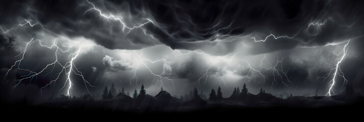 Lightning thunderstorm flash over the night sky. Concept on topic weather, cataclysms