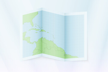 Dominica map, folded paper with Dominica map.