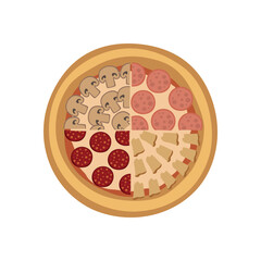 Pizza Four seasons with sausage, mushrooms, ham, chicken and cheese