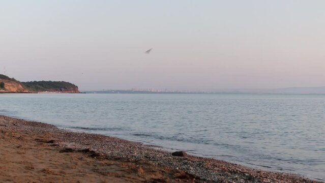 Burgas as seen from distant beach. Burgas Bulgaria as seen from the sea. Black sea city. Sea side city. 