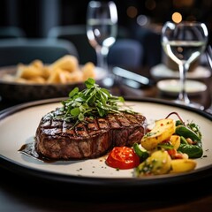 a steak blurred restaurant in the background - 636922658