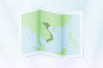 Vietnam map, folded paper with Vietnam map.