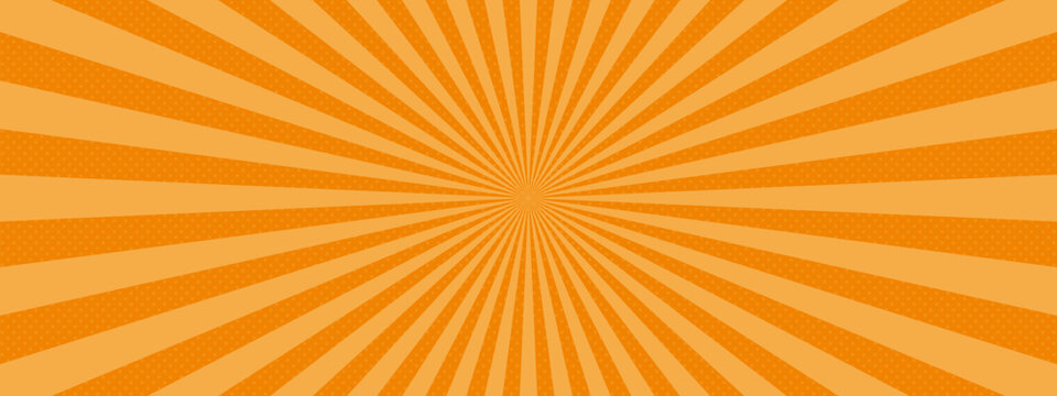 黄色とオレンジのサンバースト　集中線　ベクター　背景　バナー　sunburst vector. illustration of radiant background. Sun ray vector background. rays texture background.yellow and orange vector sunburst.