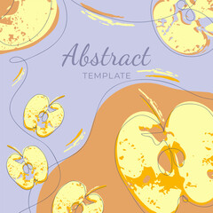 Half yellow apple prints. Juicy apples fruits.Hand drawn line vector illustration. Pattern for modern design of labels, card, cover, brochure, invitation.