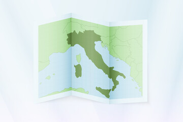 Italy map, folded paper with Italy map.
