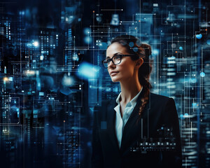 Businesswoman Envisioning Concepts: Data Visualization Abstraction