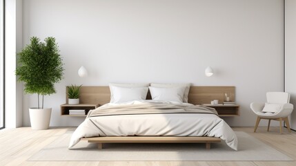 Modern interior design of Scandinavian elegant bedroom, Generative AI